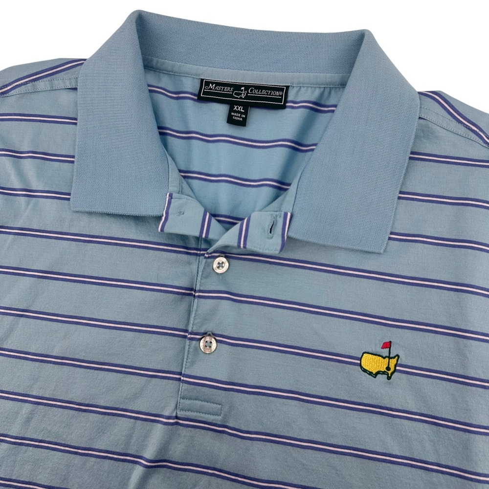 Masters Collection Polo Shirt Mens XXL Blue Striped Short Sleeve Golf Logo